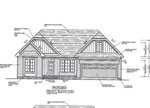 Architectural drawing of the proposed front elevation for a residential house at 80 Waterstone Lane, Henderson NC, detailing dimensions and design elements.
