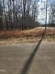 An empty roadside scene on 0 Pool Rock Plantation Road in Henderson, NC, featuring a shadow of a street lamp extending across the road, with a background of barren trees under a partly cloudy sky