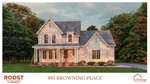 A charming two-story, white wooden house with a front porch and gabled roof nestles amid a landscaped yard in Youngsville. Flowers and shrubs enhance its appeal. Text reads "991 BROWNING PLACE" and includes company logos.