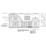 Architectural drawing of a house's front elevation at 1201 Pond Side Drive in Creedmoor, showcasing a detailed layout with specifications for siding, lap siding, board and batten, and a porch. Dimensions and labels clearly indicate measurements and materials used.