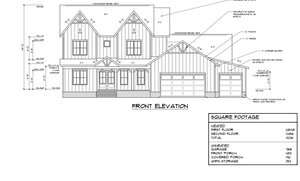 Architectural drawing of the front elevation for a two-story house at 1209 Pond Side Drive, featuring a gable roof, garage, and porch. Includes labeled dimensions and square footage details: first floor 2030 sq ft, second floor 1026 sq ft, totaling 3256 sq ft in Creedmoor.