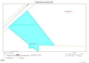 Map of Granville County, NC, showing a highlighted parcel in blue near the labeled address "7686 US HWY 15" in Oxford. County boundary, centerlines, and other parcels are indicated. Scale and legend are visible.