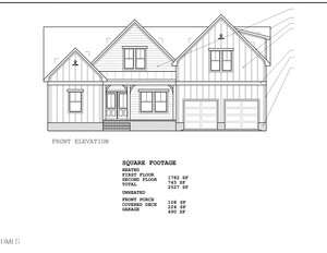 Black and white architectural drawing of a two-story Oxford house with a front porch and two-car garage on Lot 25 Spring Grove Drive. Below, a chart lists square footage for heated spaces, porch, deck, and garage.