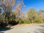 A paved road runs alongside a densely wooded area with trees in autumn colors under a clear blue sky near 403 Watson Street in Creedmoor. Sunlight casts shadows across the scenic landscape.