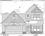 Architectural blueprint of a two-story house at 60 Malbec Way, Youngsville, showing a front elevation view with a two-car garage, gabled rooflines, multiple windows, and exterior details like siding and stone accents at the base.