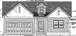 Black and white architectural drawing of a single-story house at 125 Prairie Dog Drive, Louisburg, featuring a double garage, front porch, gabled roof, dormer window, and detailed measurements and annotations for construction.