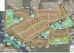 A detailed site plan of the Spring Hope residential development at 880 Tant Road, featuring numbered lots, roads, ponds, green spaces, and labeled boundaries. Natural areas and Turkey Creek are highlighted on the left side of the map.
