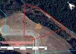 Aerial view of a triangular property lot outlined in red (Lot 3, 1.27 acres, $125,000) at 25 Sweet Sisters Way, Youngsville, adjacent to a wooded area. Labels include "Sweet Sisters Way" and "Providence." Scale bar and north arrow are visible.