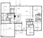 Black and white architectural floor plan showing layout for a single-story home with a master suite, two additional bedrooms, study, office, kitchen, dining, family room, covered porch, garage, and multiple bathrooms.