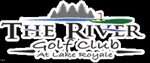Logo for The River Golf Club at Lake Royale, featuring trees, water, a golf green with a flag, and stylized text.