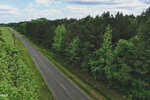 A two-lane paved road runs alongside a dense forest of green trees under a partly cloudy sky near Spring Hope. Power lines follow Lot 4 Arthur Wilder Road, with grassy areas visible on both sides.