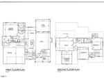 Black and white architectural floor plans for a two-story house, showing labeled rooms including bedrooms, bathrooms, living and dining areas, kitchen, garage, deck, pantry, foyer, and bonus room.
