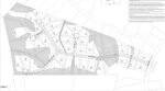 A black and white site plan showing a residential subdivision layout with multiple lots, cul-de-sacs, roads, lot numbers, and property boundaries. Some lots have shaded areas, and notes are present in the upper right corner.