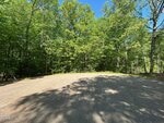 A sunny, empty gravel clearing at 134 Red Dog Drive, Louisburg is surrounded by tall green trees under a bright blue sky. Shadows from the trees stretch across the ground.