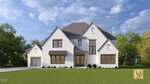 A large, modern two-story house at 30 Ashbrooke Falls Drive in Franklinton features a white brick exterior, brown trim, gray shingle roof, many windows, a small front garden, and a driveway on the left. Trees surround the property.