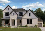 A two-story modern suburban house with white brick exterior, dark-framed windows, and a covered porch sits on a green lawn at 230 Scotland Drive, Youngsville, beneath a blue sky dotted with clouds.