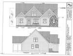 Architectural drawing of Lot 4b Flat Rock Road, Franklinton, showing front and left elevations with gables, mixed siding with stone accents, multiple windows in front, and a porch and detailed roofline on the left side.