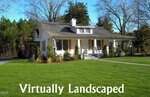 A white house with a porch sits in front of a lush, green lawn and shrubs at 815 N Durham Avenue, Creedmoor, surrounded by tall trees under a clear blue sky. The text "Virtually Landscaped" appears at the bottom of the image.