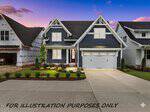 A modern two-story navy blue house with white trim on 329 Bud Wall Road, Youngsville, features a double garage and a well-kept front yard at sunset. The text "FOR ILLUSTRATION PURPOSES ONLY" appears at the bottom.