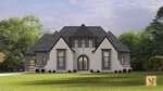 A modern two-story house at 1119 Dovefield Lane, Youngsville, with a gray shingled roof, white brick exterior, arched central entrance, large windows, and a landscaped front yard surrounded by green trees under a partly cloudy sky.