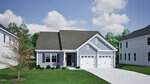 Located at 88 Moon Flower Walk in Youngsville, this single-story suburban house features gray siding, white trim, a double garage, and a front porch surrounded by lush lawn, bushes, and a tree under a partly cloudy sky.