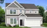A two-story suburban house at 133 Thompson Pond Road, Franklinton, with light-colored siding, a dark front door, and double garage. The yard features green grass, small shrubs, vibrant flowers, and mature trees under a blue sky.