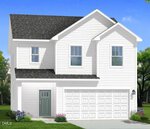 This two-story white house at 44 Gerrad Street in Franklinton features a dark gray roof, double garage doors, a glass-inset front door, several windows, and minimal landscaping with green grass and small shrubs.