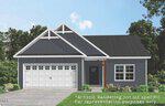 Artistic rendering of a modern single-story house at 65 Kettle Creek Drive, Zebulon, with dark vertical siding, double garage, white trim, and covered entryway amid grass and trees. Text reads: "Artistic Rendering not lot specific.