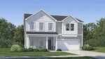 Modern two-story suburban house with gray siding and white trim, located at 415 Park Slope Way in Youngsville. Features a covered front porch and attached two-car garage. The front yard is accented by small bushes and landscaping, with trees and grass in the background under a clear sky.