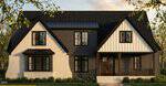 Two-story modern farmhouse in Youngsville at 1208 Red Cedar Court with dark vertical and white brick siding, black-framed windows, a covered front porch with wooden posts, gabled roof, and a landscaped front yard with bushes and grass.