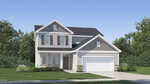 A two-story, suburban house with gray siding, white trim, and a double garage sits on a neatly trimmed lawn at 405 Park Slope Way in Youngsville, surrounded by trees under a clear blue sky.