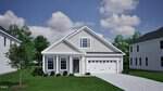 A modern single-story house at 77 Moon Flower Walk in Youngsville, featuring gray siding, white trim, a two-car garage, and a small front porch. A driveway leads to the garage, and the lawn is neatly landscaped with shrubs and a young tree.