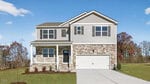 Two-story suburban house in Youngsville with gray siding, stone accents, a covered front porch, and an attached two-car garage. Located at 40 Rolling Hills Drive, this home features a concrete driveway and a freshly landscaped front yard with small trees and shrubs.