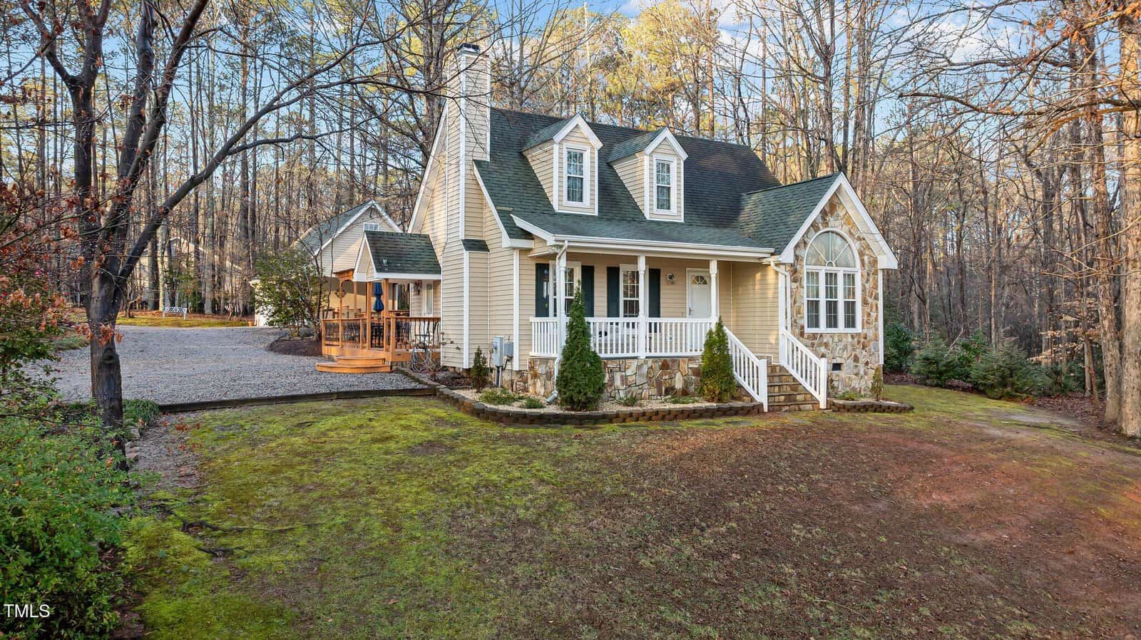 A house with a lawn and trees in the background.