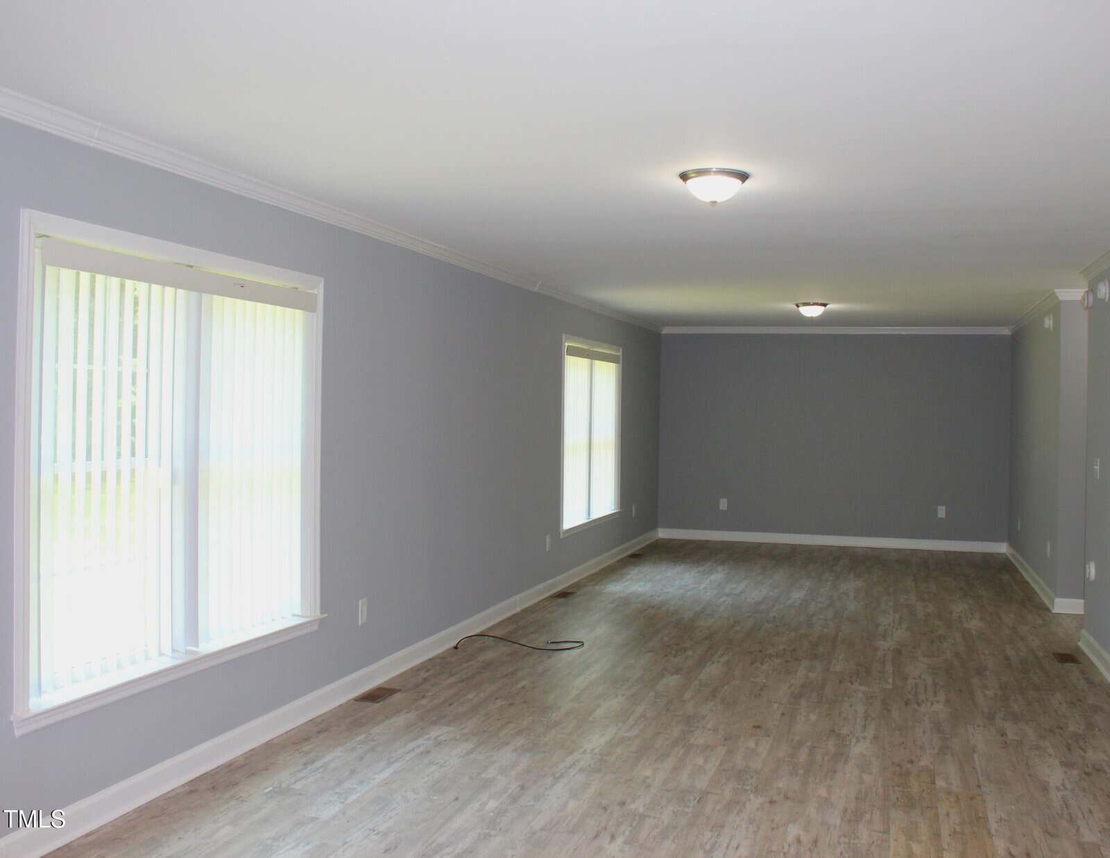 A room with a wood floor and a light fixture.