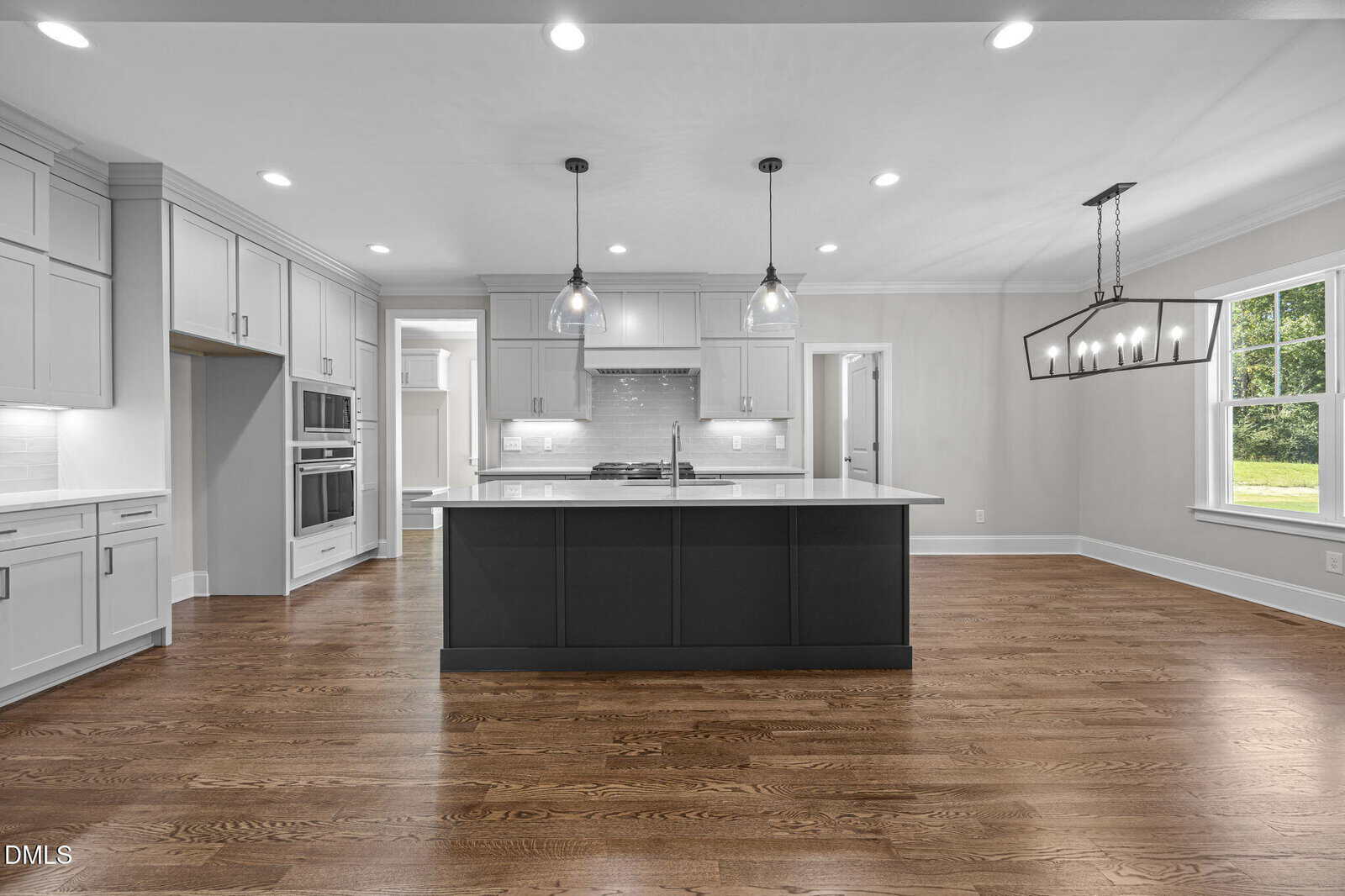 A kitchen with a large island.