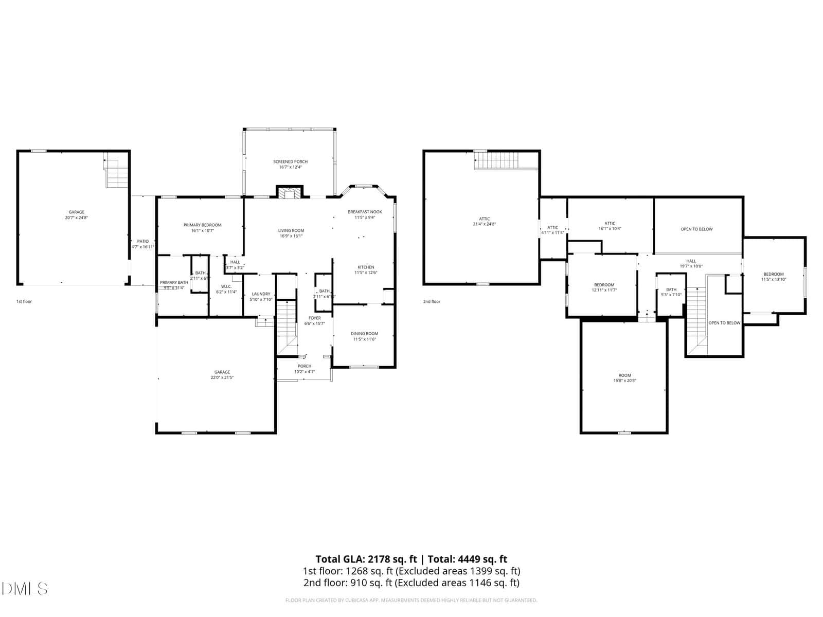 Black and white floor plan with two levels, labeled rooms, staircases, and garage. Total area, including excluded spaces, is 4,409 sq. ft. Dimensions and room labels are visible throughout the image.