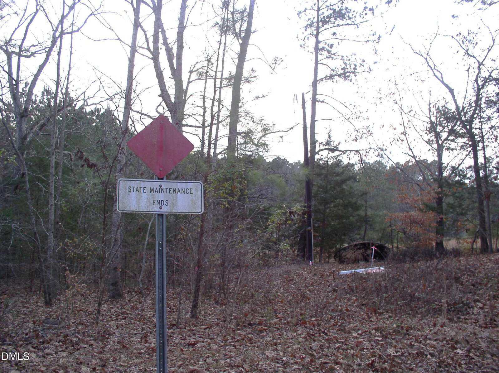 A weathered road sign in front of trees reads “State Maintenance Ends,” indicating the end of state-maintained road or area, with a faded, unidentifiable sign above it—likely marking the outskirts of Henderson, near 00 Matthews Drive.