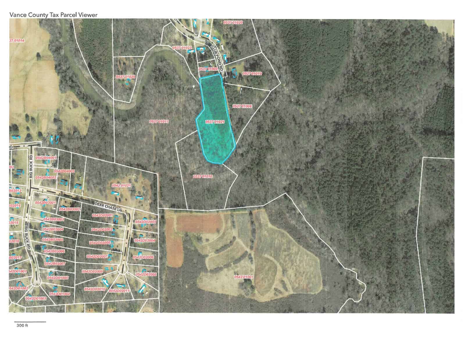 Aerial view of a land plot map overlay with property lines and labels indicating the vance county tax parcel viewer.