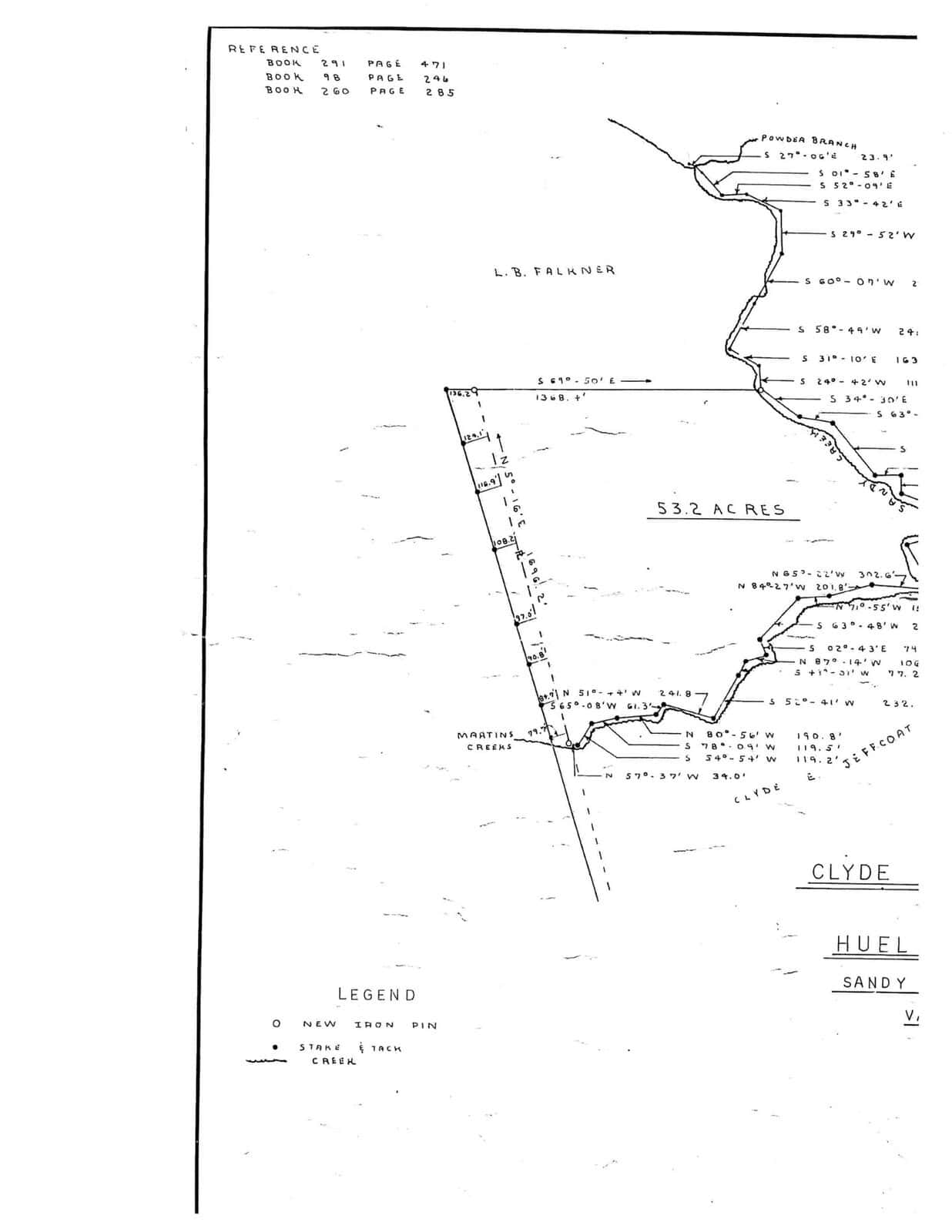 Hand-drawn map or diagram showing property boundaries and land features with annotations and a legend for interpretation.